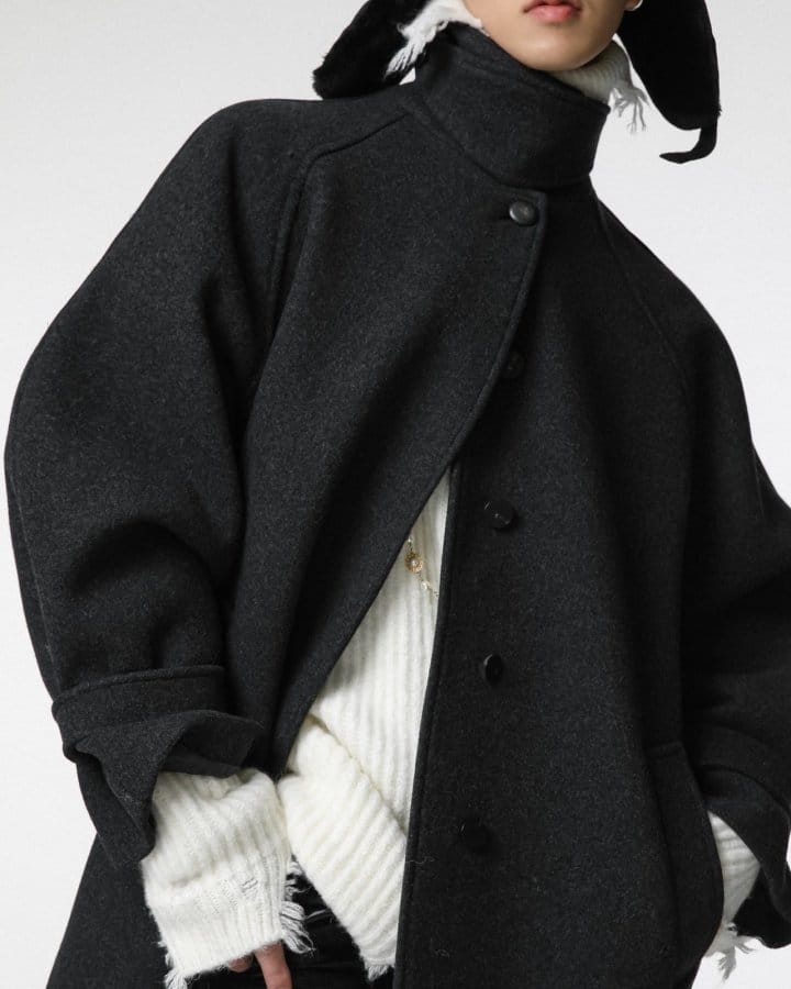 Paper Moon - Korean Women Fashion - #momslook - wool oversized high neck collar balmacaan coat - 5