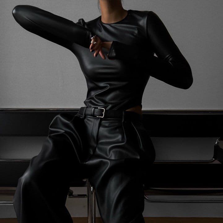 Paper Moon - Korean Women Fashion - #momslook - vegan leather long sleeved bodysuit - 5