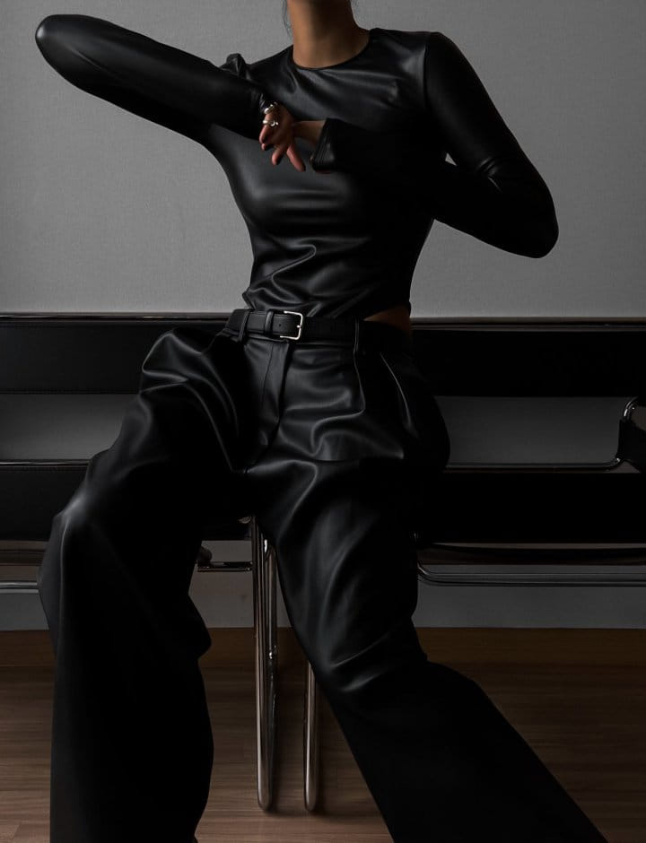 Paper Moon - Korean Women Fashion - #momslook - vegan leather long sleeved bodysuit - 7