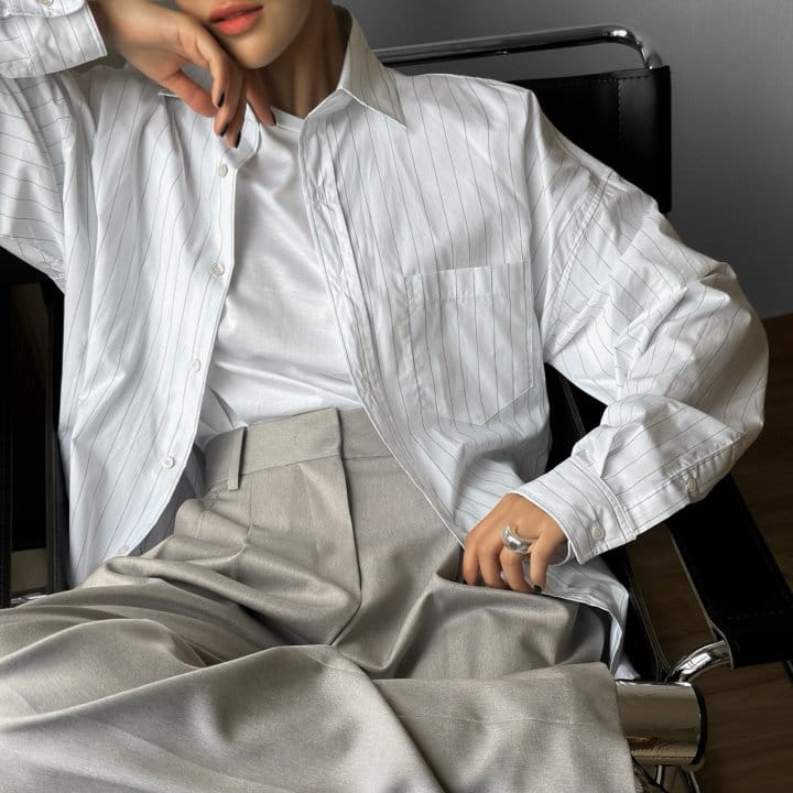Paper Moon - Korean Women Fashion - #momslook - striped pattern belted button down shirt - 5