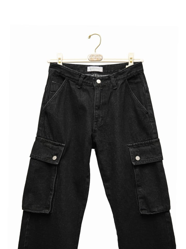 Paper Moon - Korean Women Fashion - #momslook - washed black denim low ~ rise pocket cargo jeans - 7