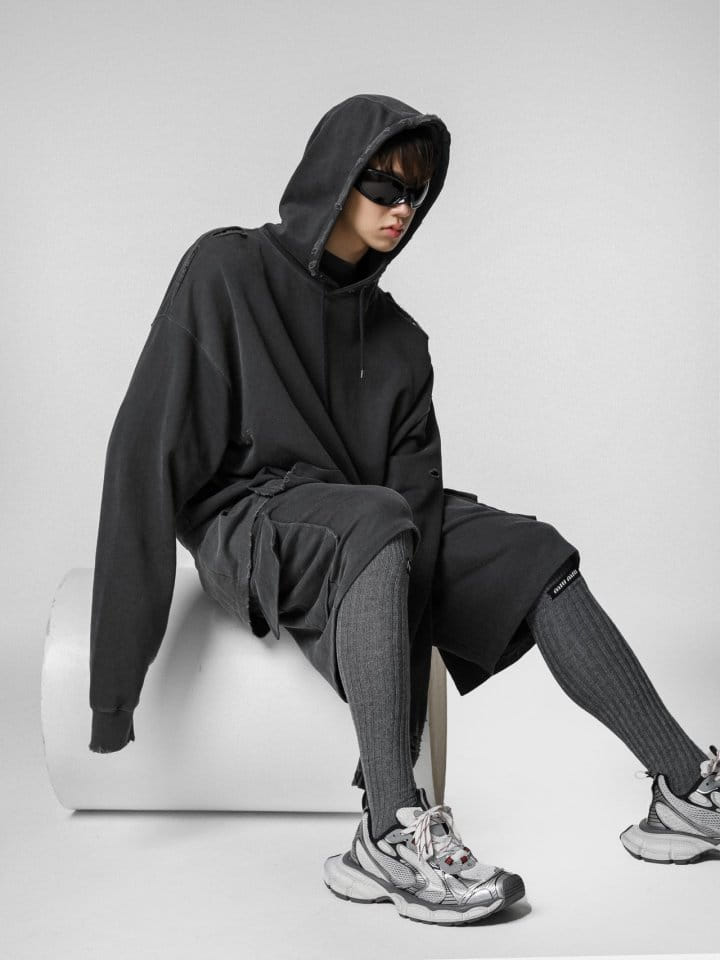 Paper Moon - Korean Women Fashion - #momslook - oversized pigment cutted detail hoodie - 2