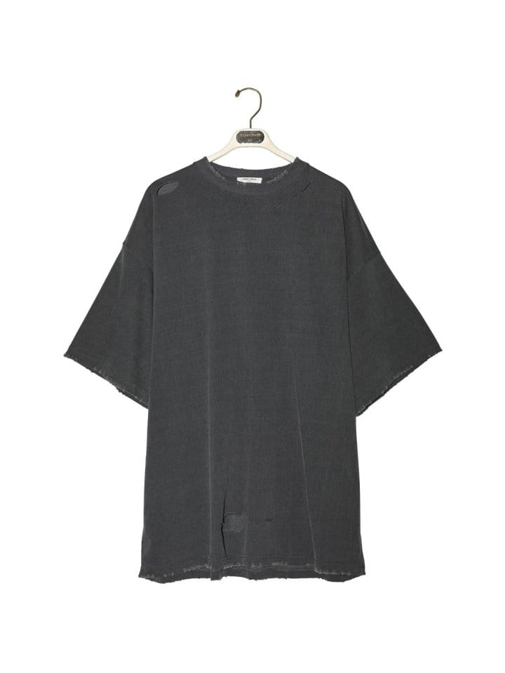 Paper Moon - Korean Women Fashion - #momslook - oversized pigment cutted detail t ~ shirt - 3