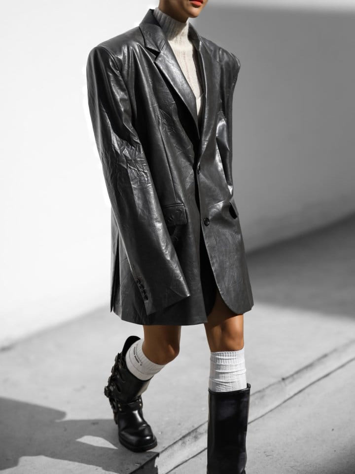 Paper Moon - Korean Women Fashion - #momslook - vegan washed leather oversized blazer - 6