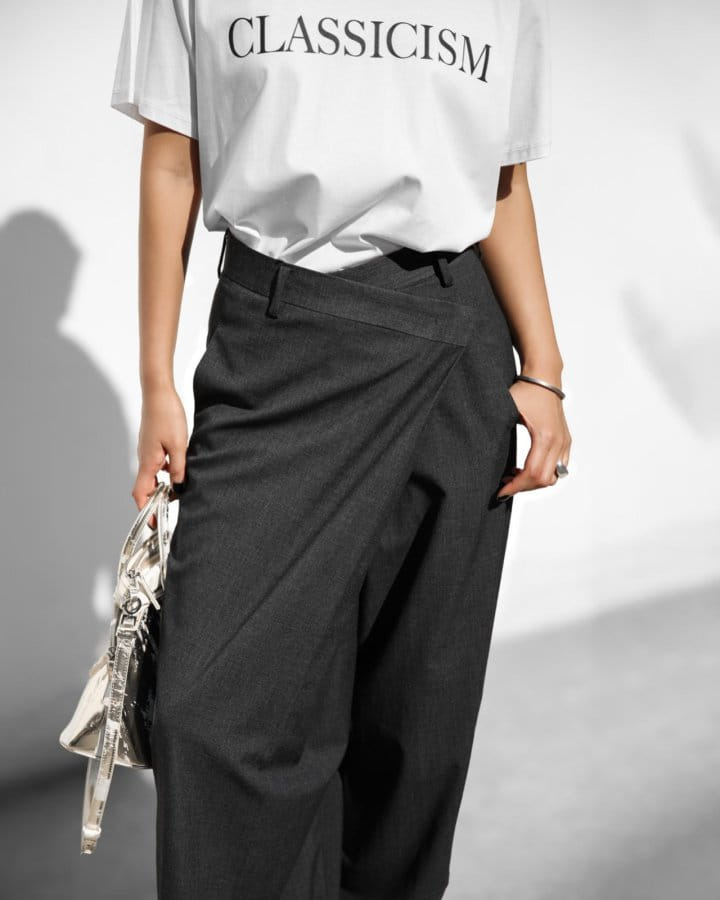 Paper Moon - Korean Women Fashion - #womensfashion - asymmetry pin tuck wide maxi trousers - 4