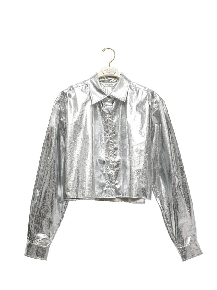 Paper Moon - Korean Women Fashion - #womensfashion - Metallic Foil Cropped Button Down Shirt  - 4