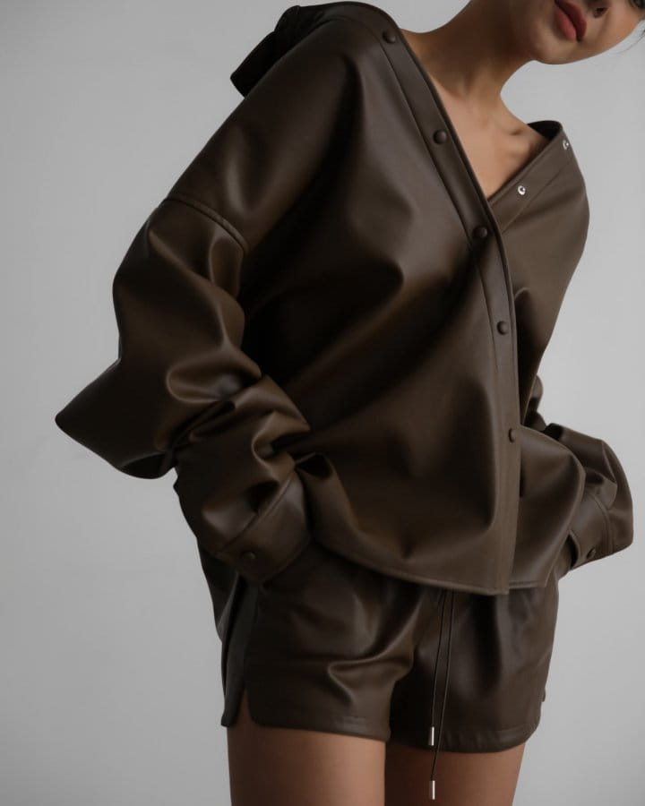 Paper Moon - Korean Women Fashion - #pursuepretty - classic oversized vegan leather button down shirt - 3