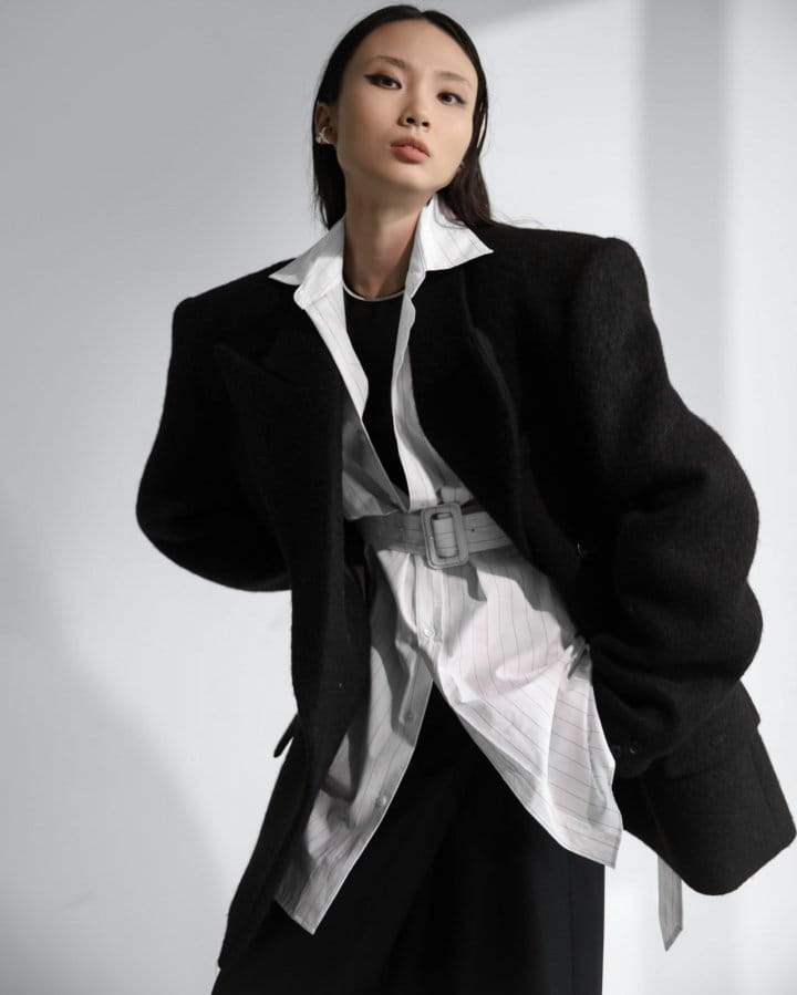 Paper Moon - Korean Women Fashion - #pursuepretty - striped pattern belted button down shirt - 4