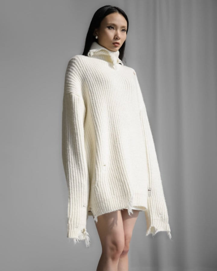 Paper Moon - Korean Women Fashion - #restrostyle - alpaca blend wool chunky oversized distressed turltleneck knit - 2