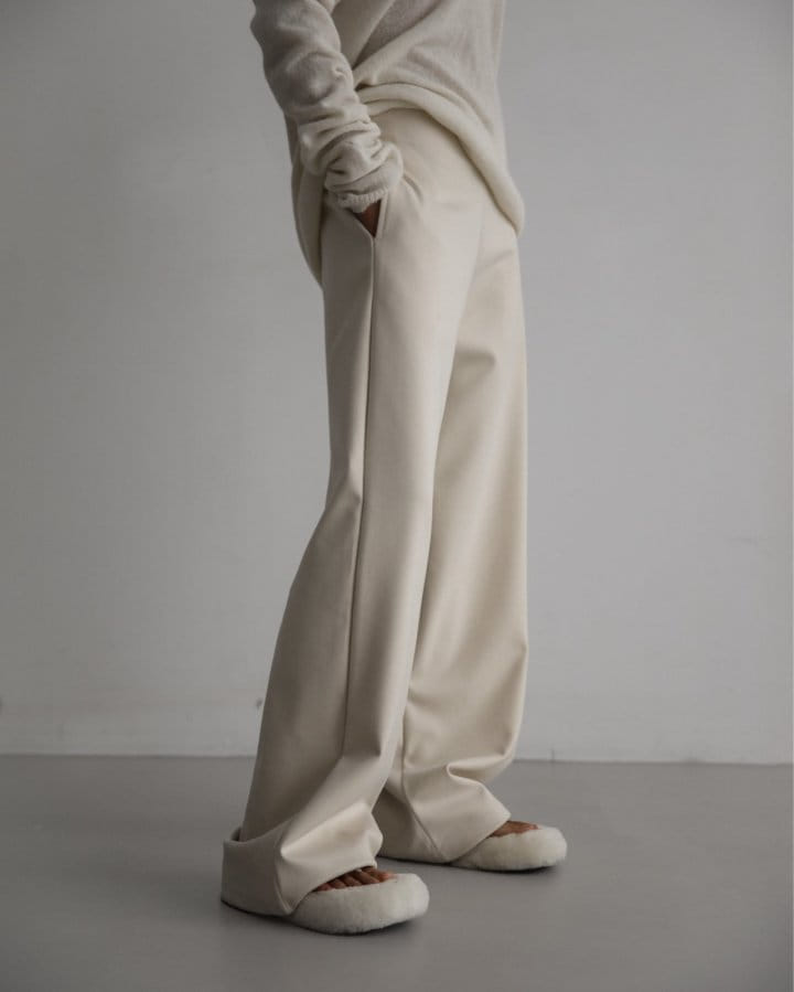 Paper Moon - Korean Women Fashion - #restrostyle - herringbone fabric banded wide trousers - 3