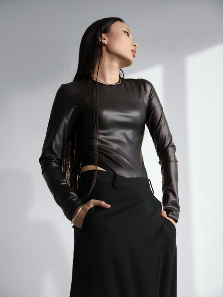 Paper Moon - Korean Women Fashion - #restrostyle - vegan leather long sleeved bodysuit - 4