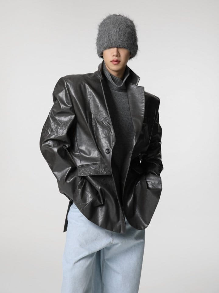 Paper Moon - Korean Women Fashion - #romanticstyle - vegan washed wrinkle leather oversized blazer