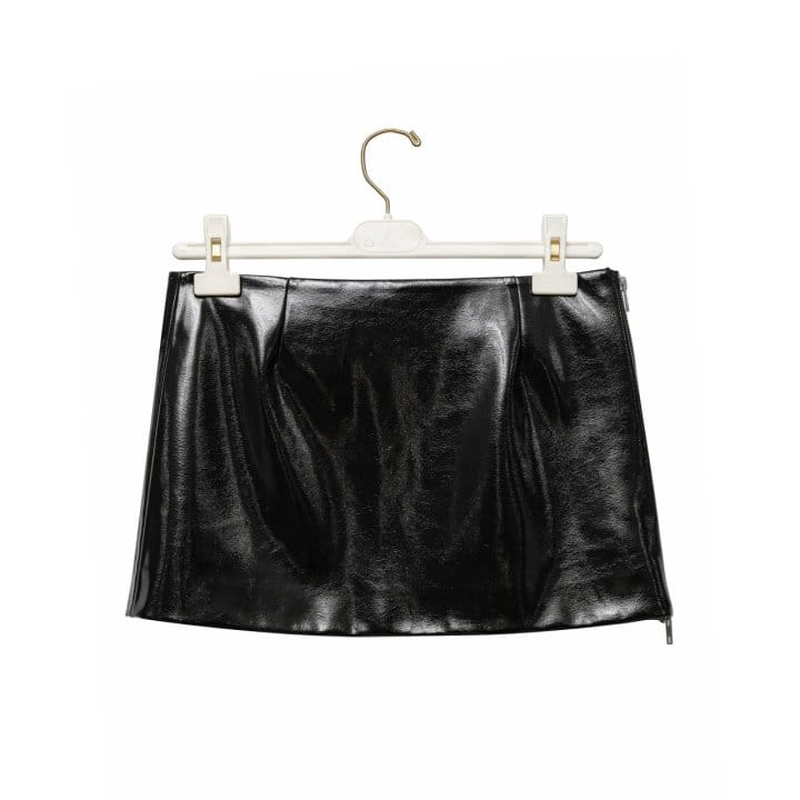 Paper Moon - Korean Women Fashion - #shopsmall - patent leather zip detail layered mini skirt - 6