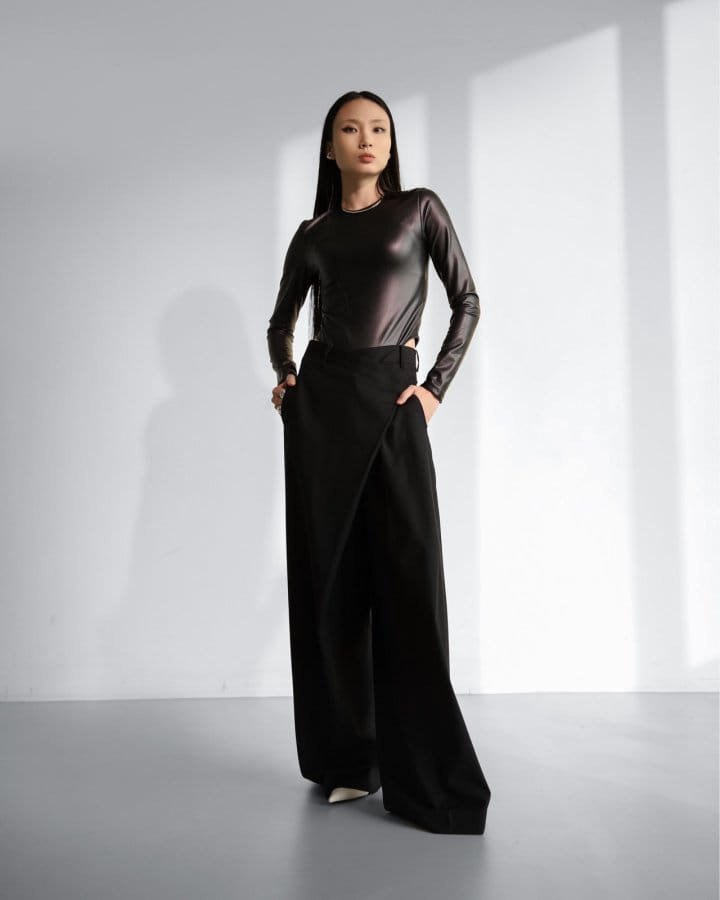 Paper Moon - Korean Women Fashion - #shopsmall - vegan leather long sleeved bodysuit - 5