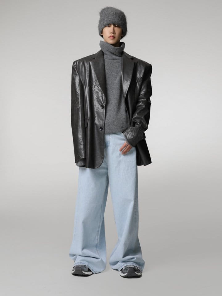 Paper Moon - Korean Women Fashion - #shopsmall - vegan washed wrinkle leather oversized blazer - 2