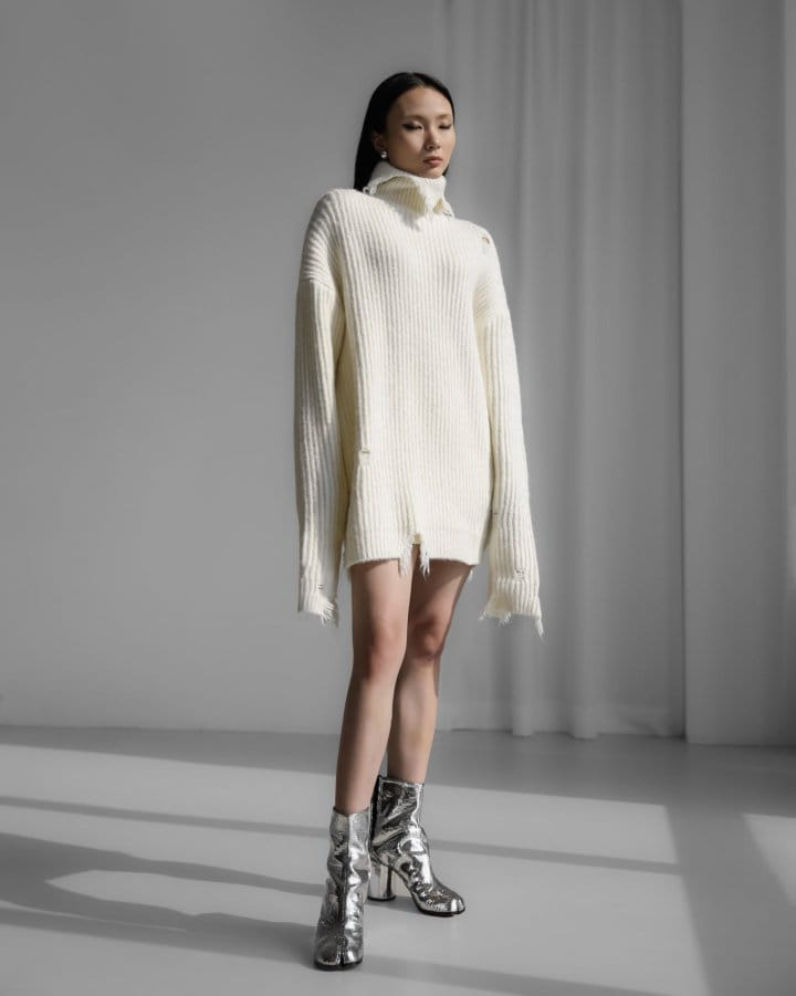 Paper Moon - Korean Women Fashion - #thatsdarling - alpaca blend wool chunky oversized distressed turltleneck knit - 5