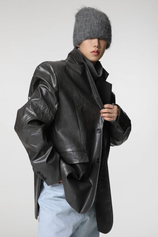 Paper Moon - Korean Women Fashion - #thatsdarling - vegan washed wrinkle leather oversized blazer - 3