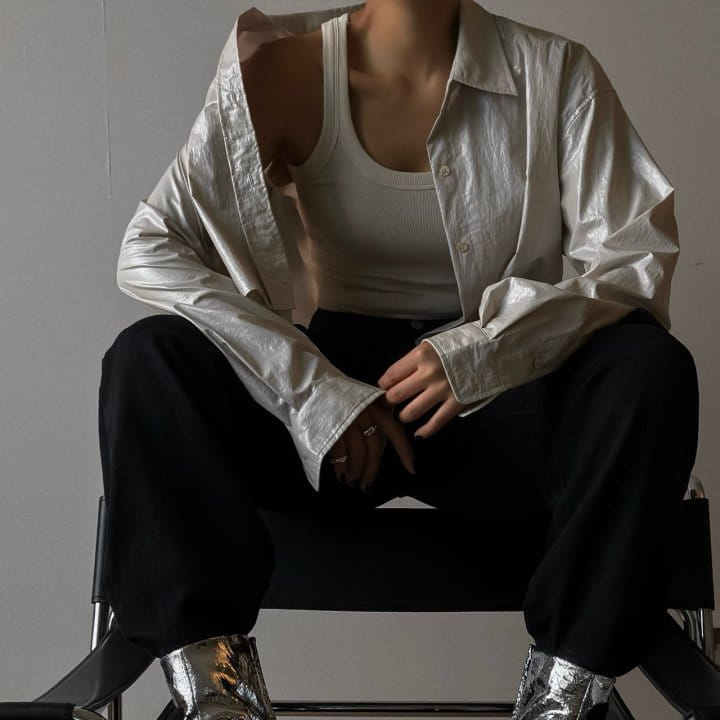 Paper Moon - Korean Women Fashion - #thelittlethings - metallic foil cropped button down shirt