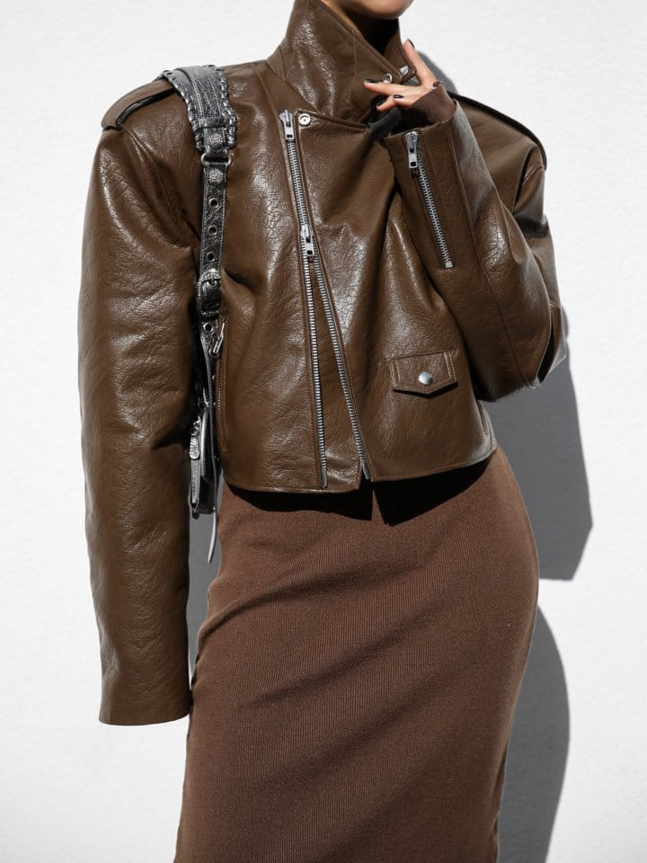 Paper Moon - Korean Women Fashion - #thatsdarling - oversized vegan leather cropped chunky biker jacket - 4