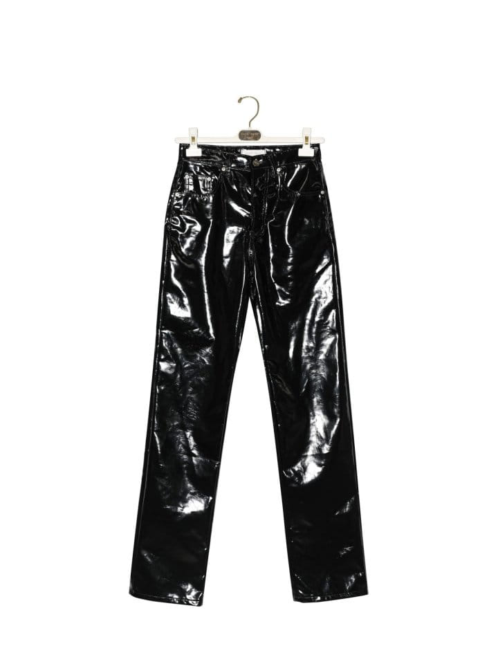Paper Moon - Korean Women Fashion - #vintagekidsstyle - patent vegan leather coated straight pants - 5