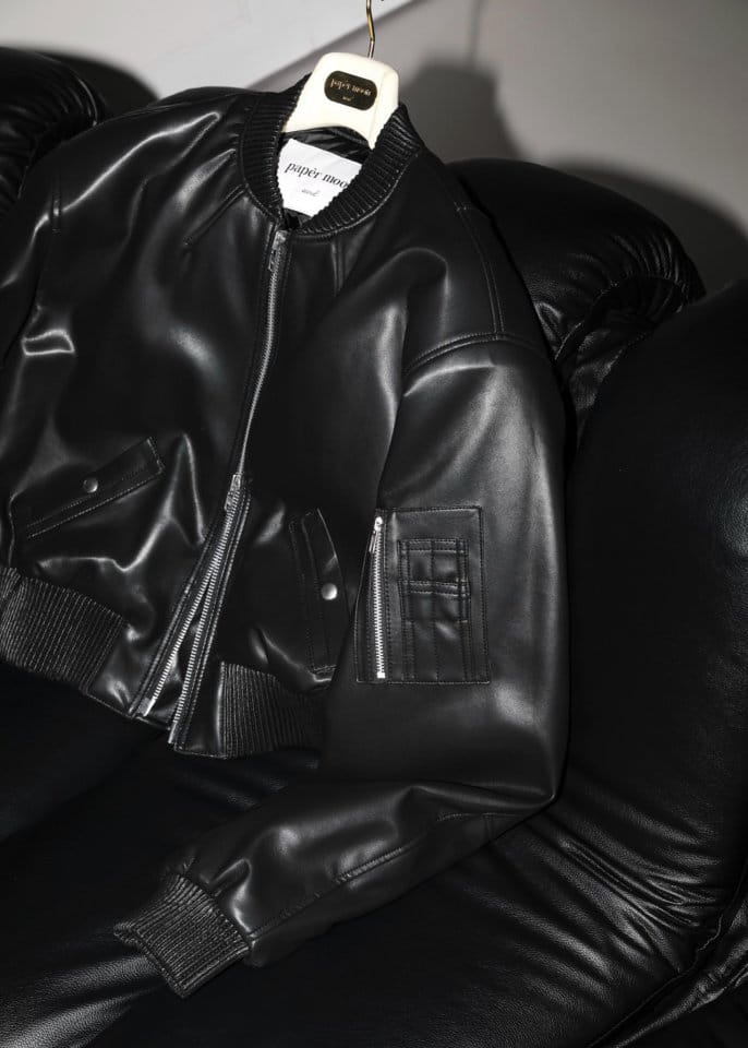 Paper Moon - Korean Women Fashion - #womensfashion - vegan leather cropped bomber jacket - 2