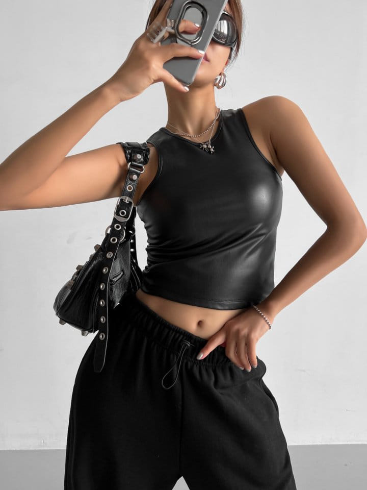Paper Moon - Korean Women Fashion - #womensfashion - vegan leather cropped tank sleeveless top - 3