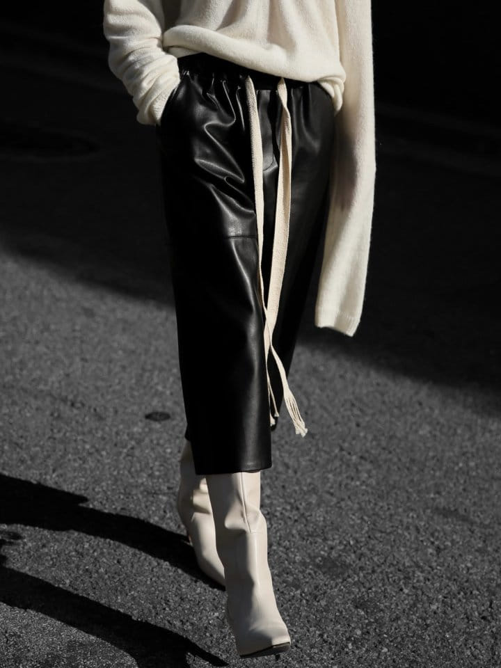 Paper Moon - Korean Women Fashion - #womensfashion - drawstring leather wide culottes trousers 