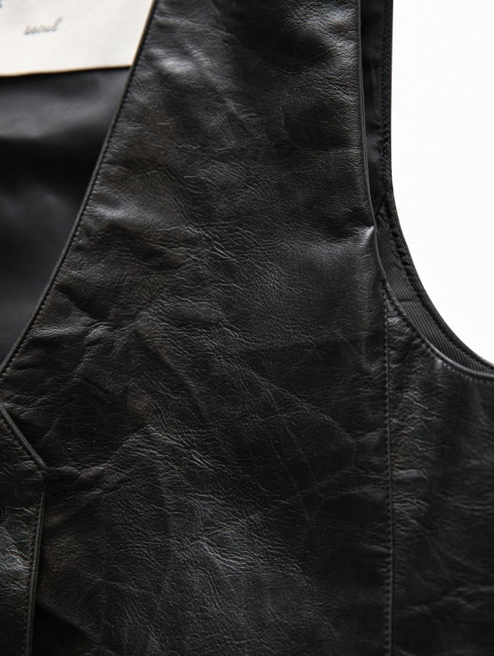 Paper Moon - Korean Women Fashion - #womensfashion - vegan washed leather button down vest - 10