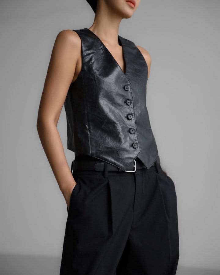 Paper Moon - Korean Women Fashion - #momslook - vegan washed leather button down vest - 4