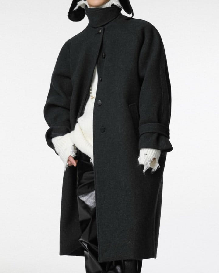 Paper Moon - Korean Women Fashion - #momslook - wool oversized high neck collar balmacaan coat - 4