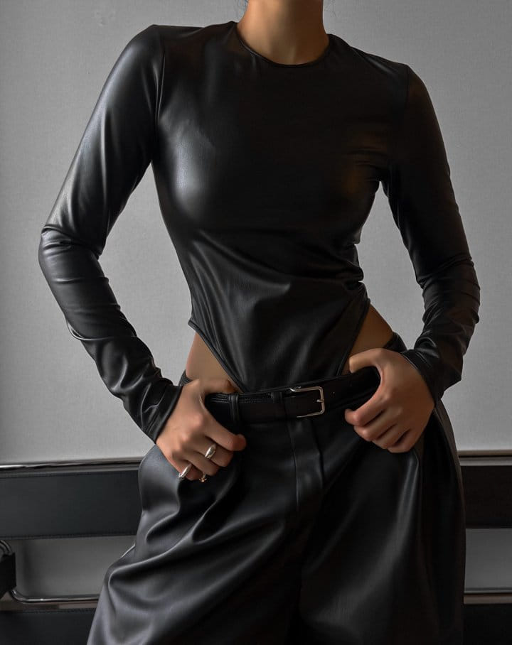 Paper Moon - Korean Women Fashion - #womensfashion - vegan leather long sleeved bodysuit - 2