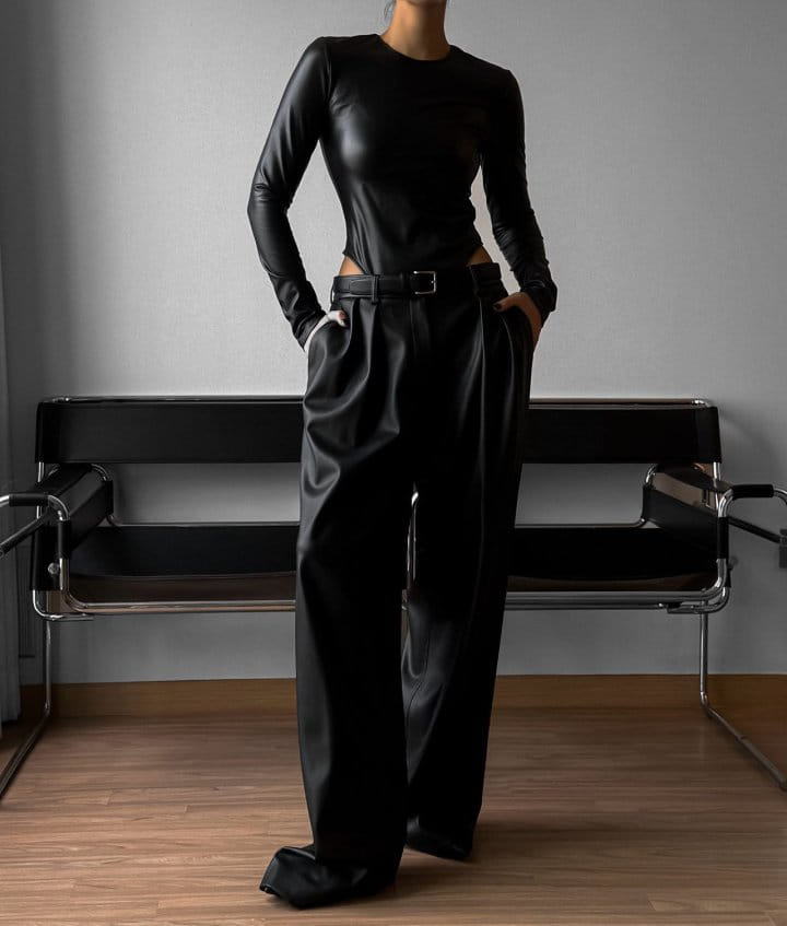 Paper Moon - Korean Women Fashion - #momslook - vegan leather long sleeved bodysuit - 4