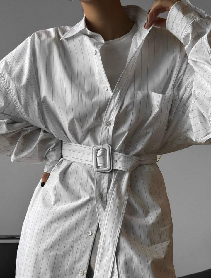 Paper Moon - Korean Women Fashion - #womensfashion - striped pattern belted button down shirt - 6
