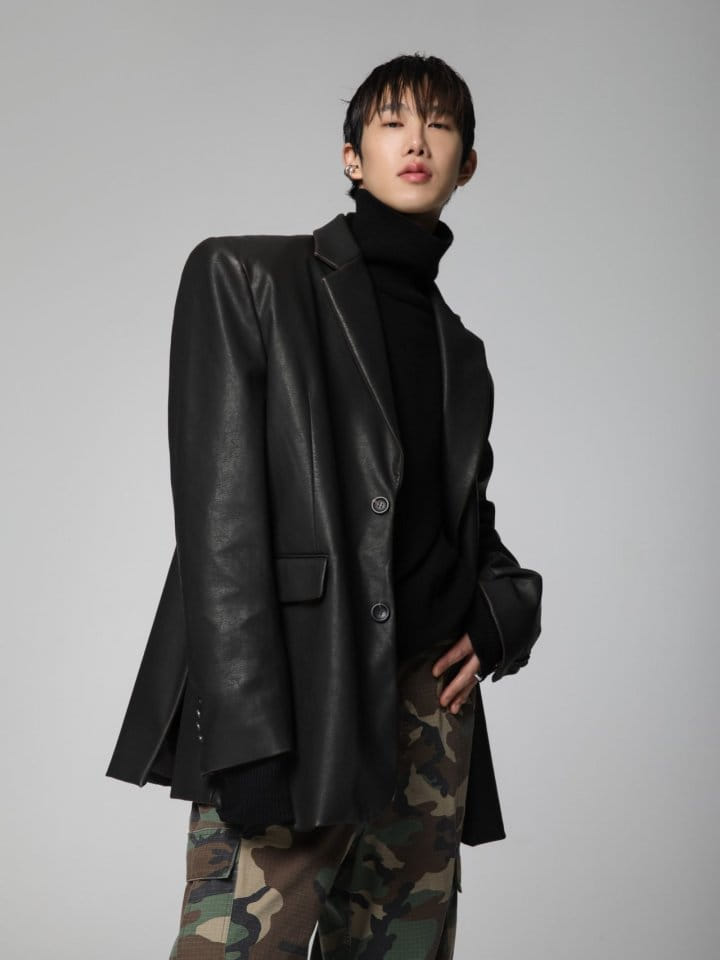 Paper Moon - Korean Women Fashion - #womensfashion - oversized washed full up leather blazer - 3