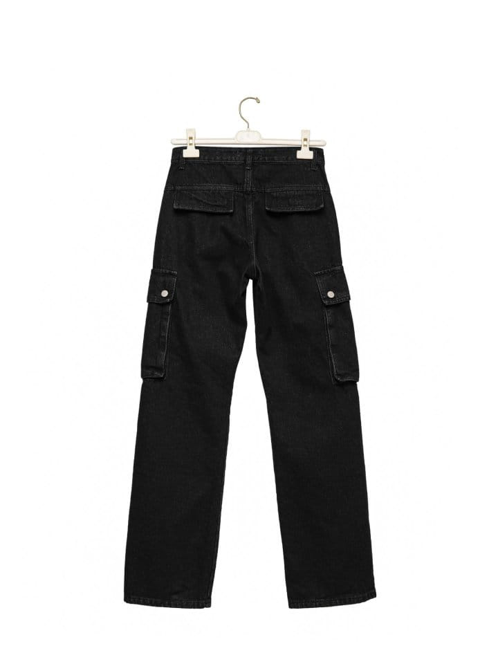 Paper Moon - Korean Women Fashion - #womensfashion - washed black denim low ~ rise pocket cargo jeans - 6