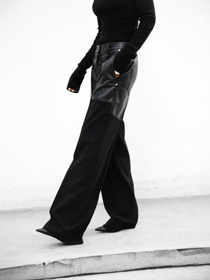 Paper Moon - Korean Women Fashion - #womensfashion - lambskin touch bi ~ fabric wide trousers - 3