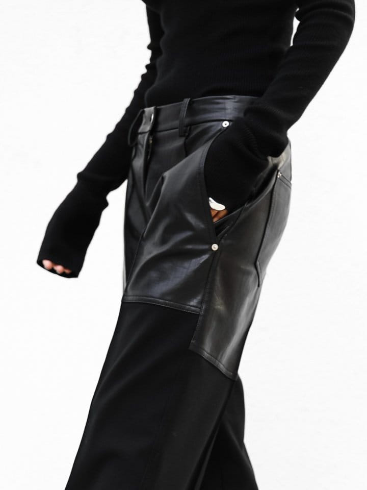 Paper Moon - Korean Women Fashion - #womensfashion - lambskin touch bi ~ fabric wide trousers - 5