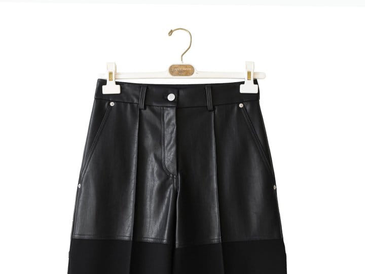 Paper Moon - Korean Women Fashion - #womensfashion - lambskin touch bi ~ fabric wide trousers - 9