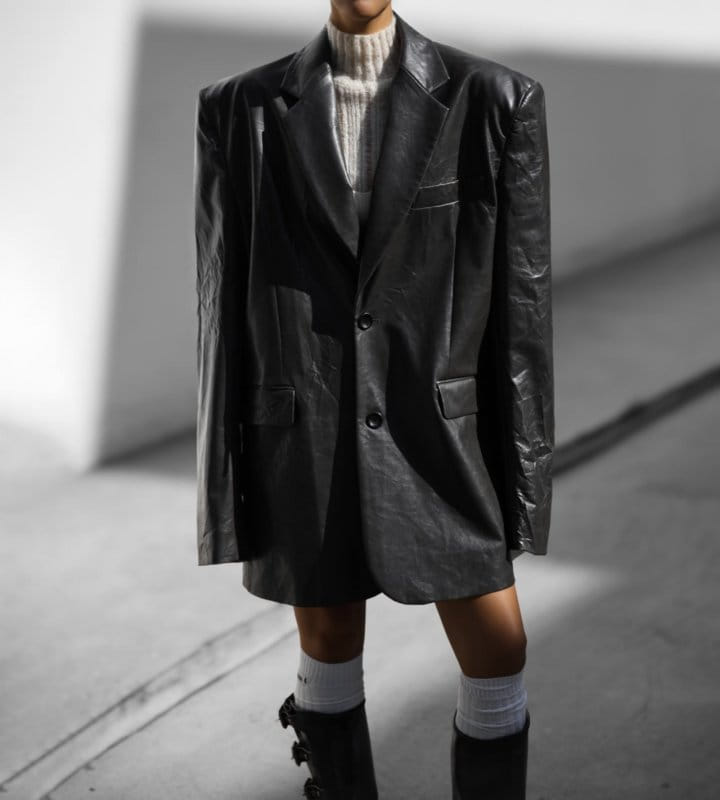 Paper Moon - Korean Women Fashion - #womensfashion - vegan washed leather oversized blazer - 7