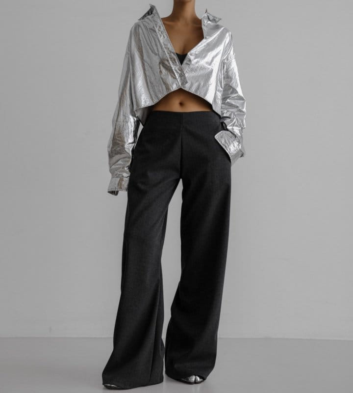 Paper Moon - Korean Women Fashion - #womensfashion - Herringbone Fabric Banded Wide Pants - 5