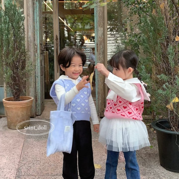 Saint Doll - Korean Children Fashion - #kidsshorts - Heart Knit Vest - 3
