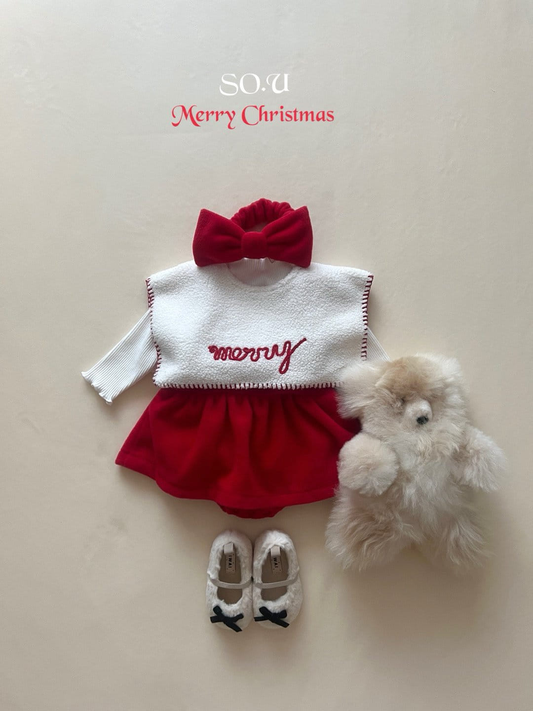 So U - Korean Baby Fashion - #babyootd - Christmas Big Ribbon Body Suit - 5