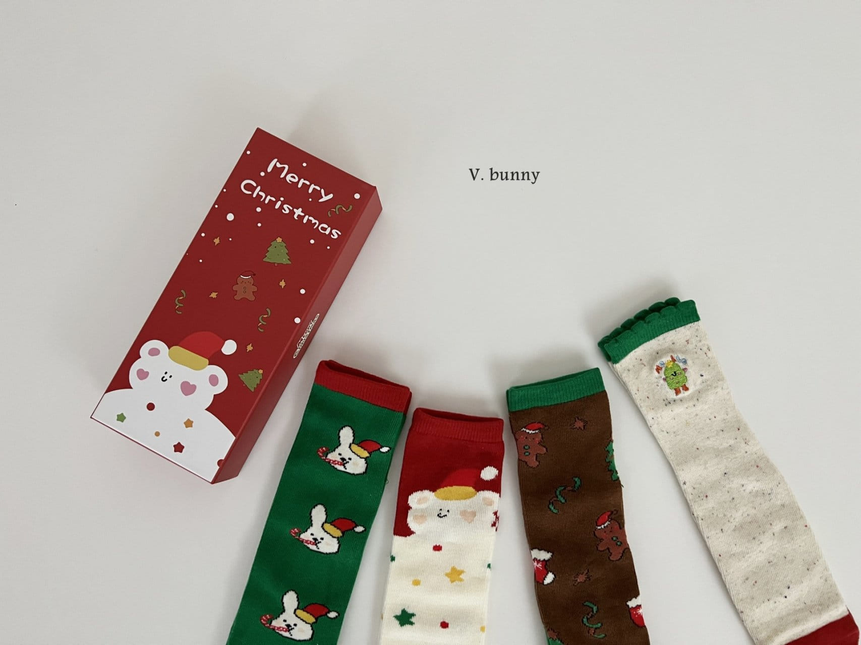 V Bunny - Korean Children Fashion - #childrensboutique - Christmas Cone Bear Socks