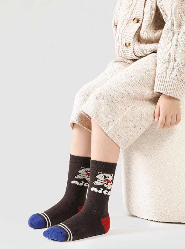 Ante j - Korean Children Fashion - #littlefashionista - Fleece 575 Nice Bear Socks - 8