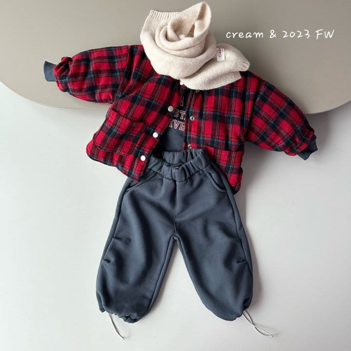 Cream Bbang - Korean Children Fashion - #kidsshorts - Fleece Check Banding Jacket - 10