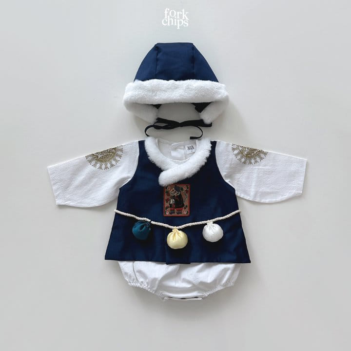 Fork Chips - Korean Baby Fashion - #babyoutfit - New Year's Dress Gonji Bonnet  - 6