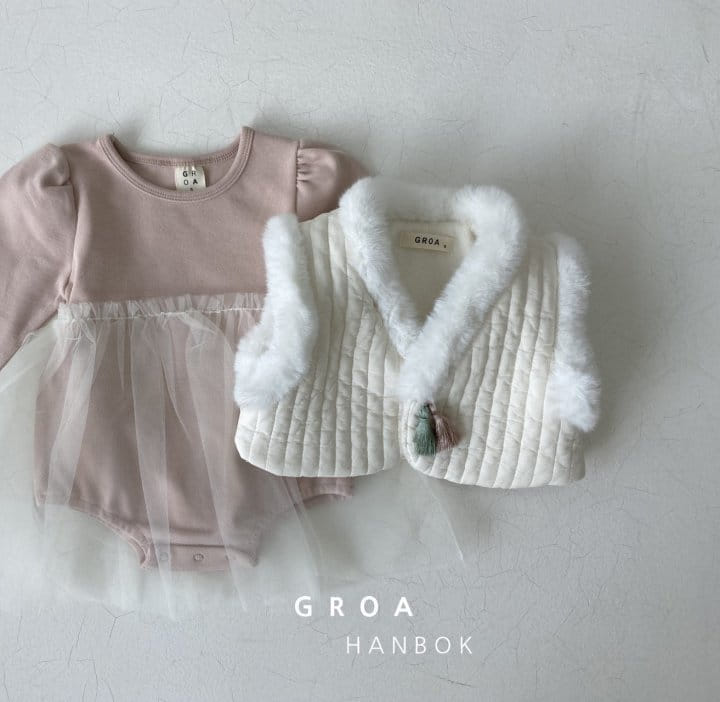 Groa - Korean Baby Fashion - #babyoutfit - Bebe Girl Hanbok Body Sha Suit Vest Set - 3