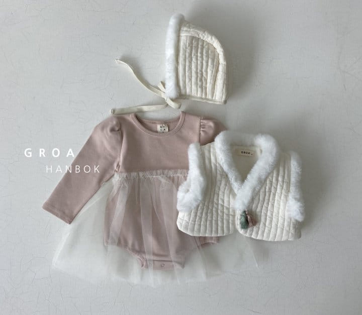 Groa - Korean Baby Fashion - #babyoutfit - Bebe Girl Hanbok Body Sha Suit Vest Set - 4