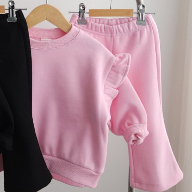 Joy ello - Korean Children Fashion - #kidsshorts - Fleece Frill Top Bottom Set - 2
