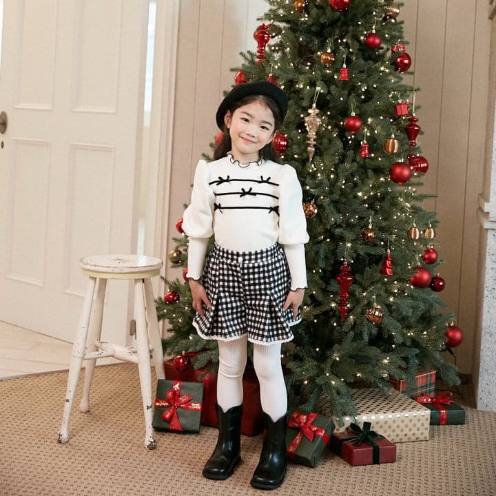 Lago - Korean Children Fashion - #kidsshorts - Velvet Ribbon Puff Tee - 6